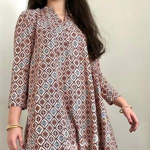 Corduroy printed flared long kurta/dress
